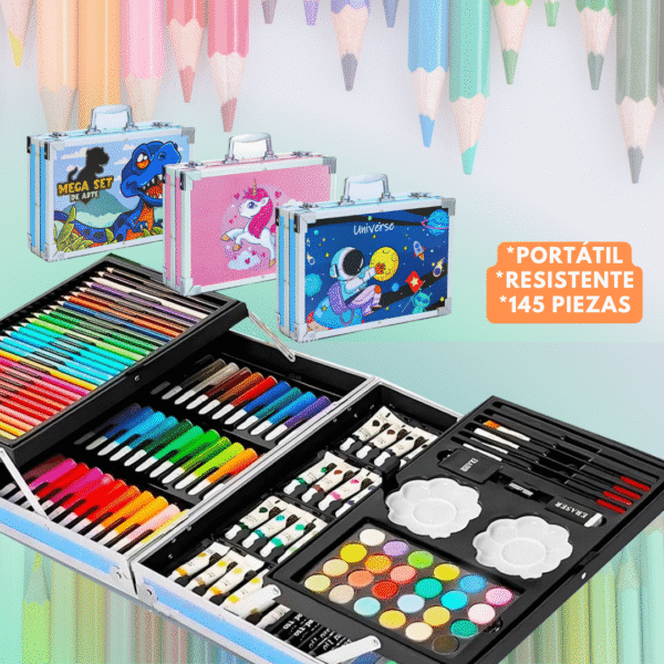 Kit de arte 145 piezas con maletín metálico para niños